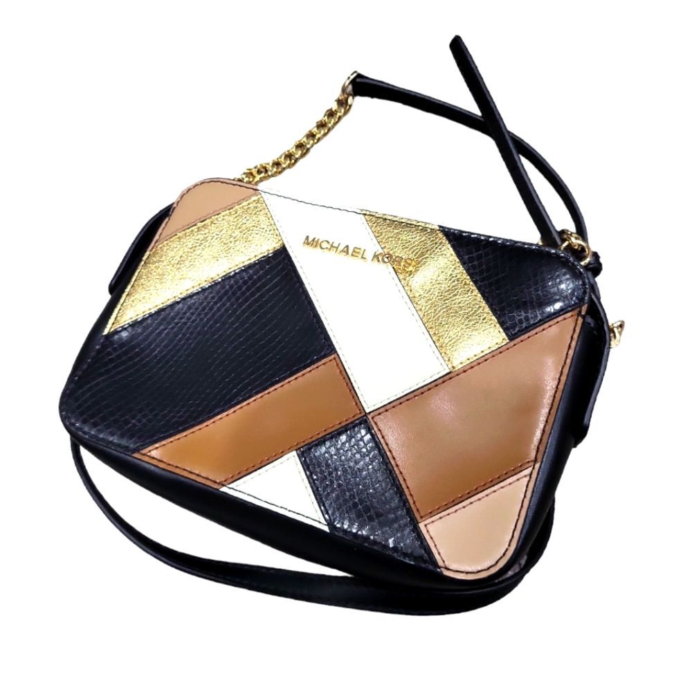EUC Authentic Michael Kors women's patchwork gold accent crossbody bag purse